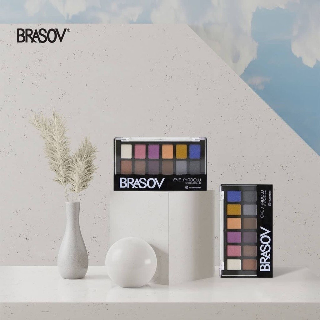 BRASOV Eyeshadow Palette 12 Colors - 01 Perona Mata - 02 Nude - Eye Shadow / Merah Jingga Official - Gambar 2