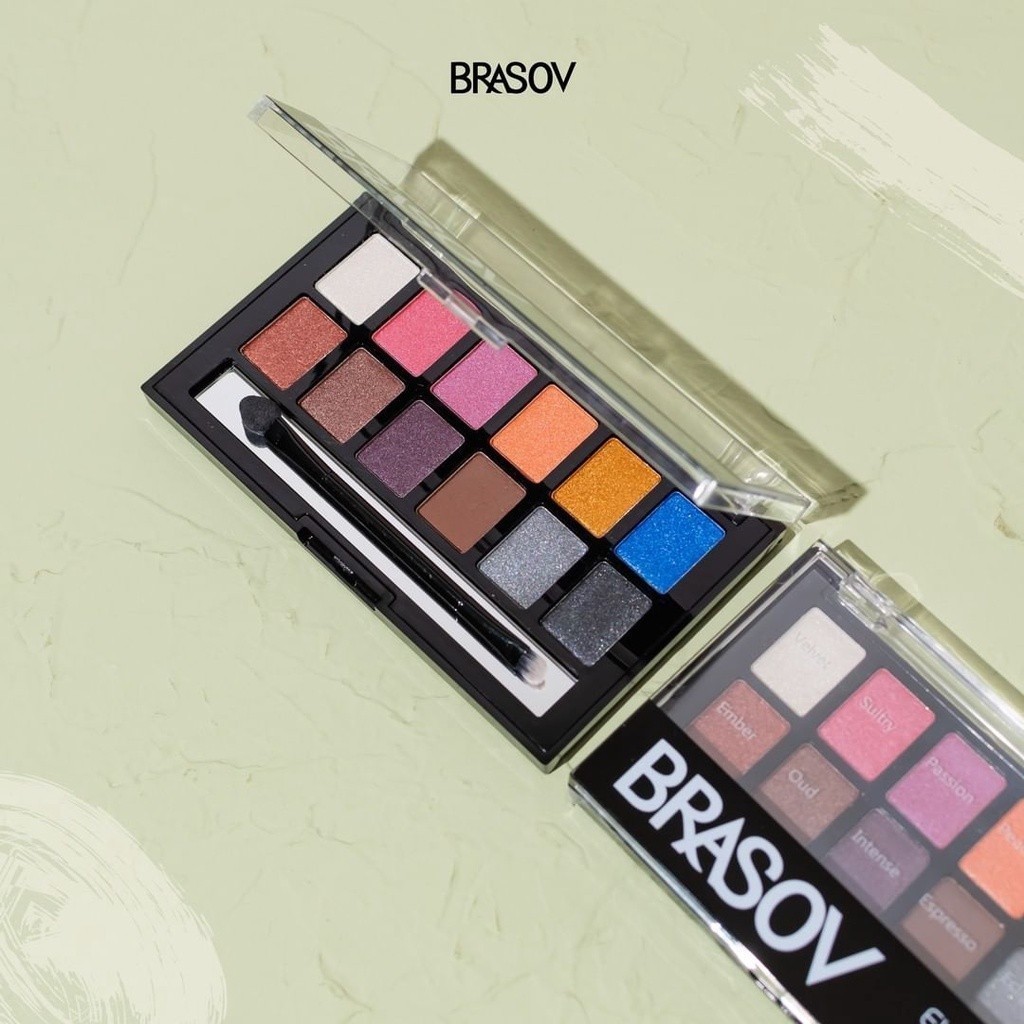 BRASOV Eyeshadow Palette 12 Colors - 01 Perona Mata - 02 Nude - Eye Shadow / Merah Jingga Official - Gambar 3