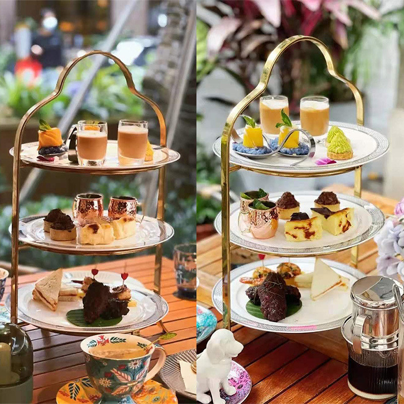 Hotel Buffet Dining Room Double Three Layers Dessert Dim Sum Rack Cake ...