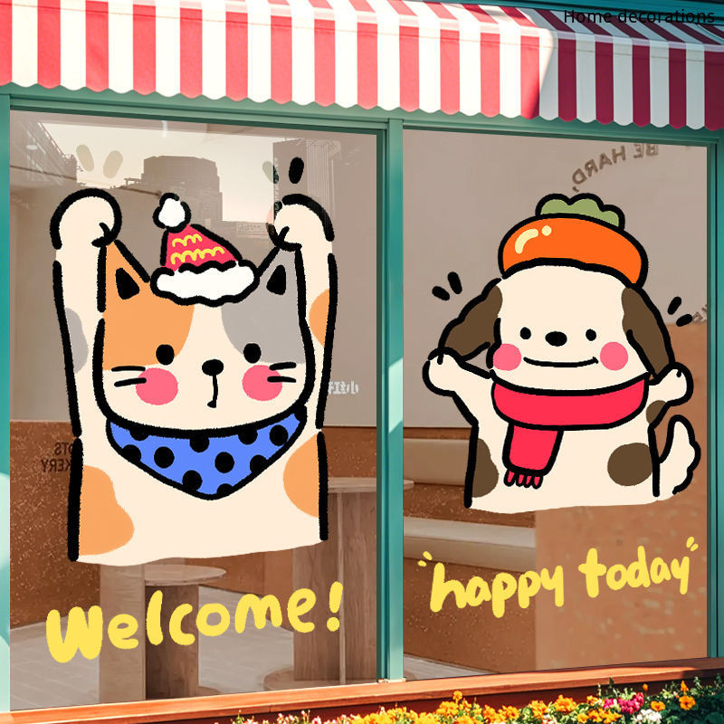 Cartoon Cute Cats Dogs Electrostatic Stickers Pet Shop Atmosphere ...