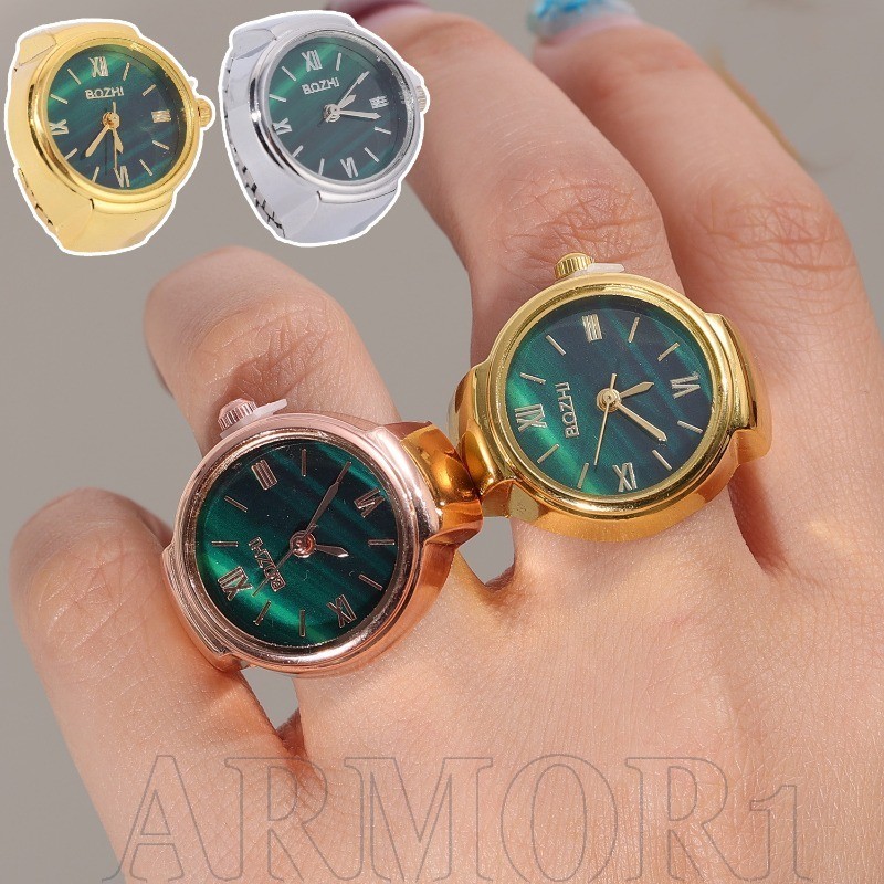 Mini Round Watch Ring Finger Ring with Elastic Band Vintage
