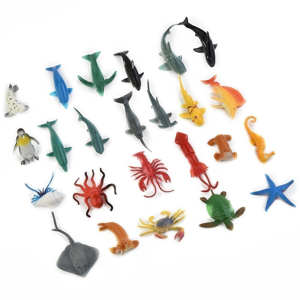 (DEAL) 24Pcs/Set Plastic Ocean Animals Figure Sea Creatures Model Toys ...