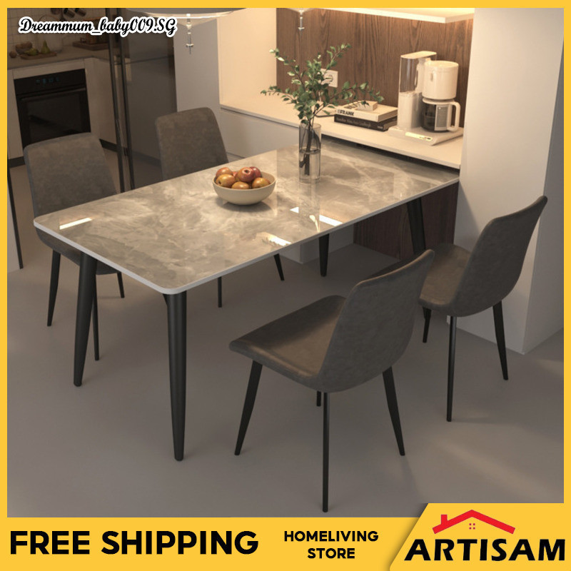ARTISAM Dining Table Italian Style Rock Slab Chair Combination Small ...