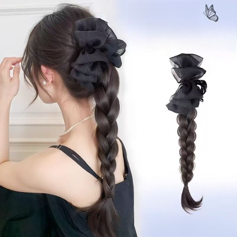 45cm ponytail braid Hair extensions wig Shark with ponytail Hand woven ...