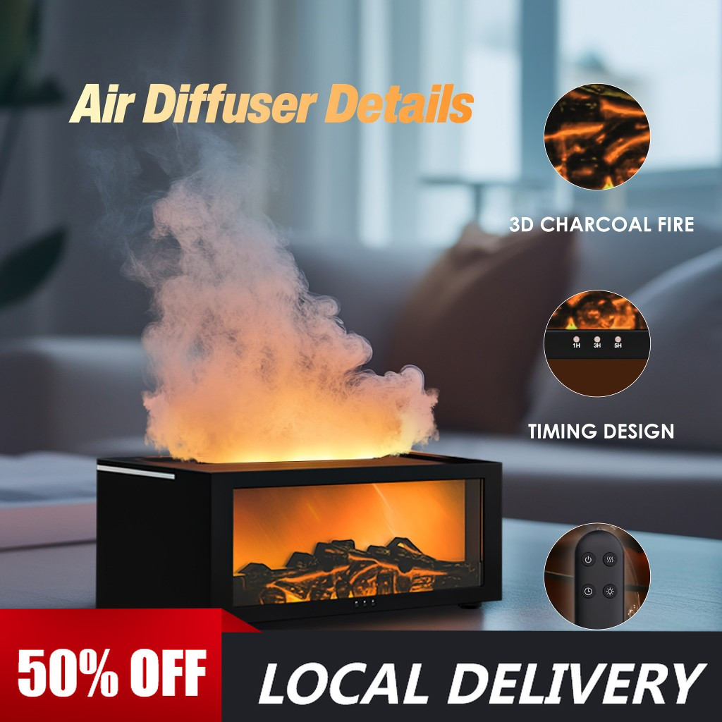 【SG Stock 】New Product Simulation 3D Flame Fireplace Humidifier Silent ...