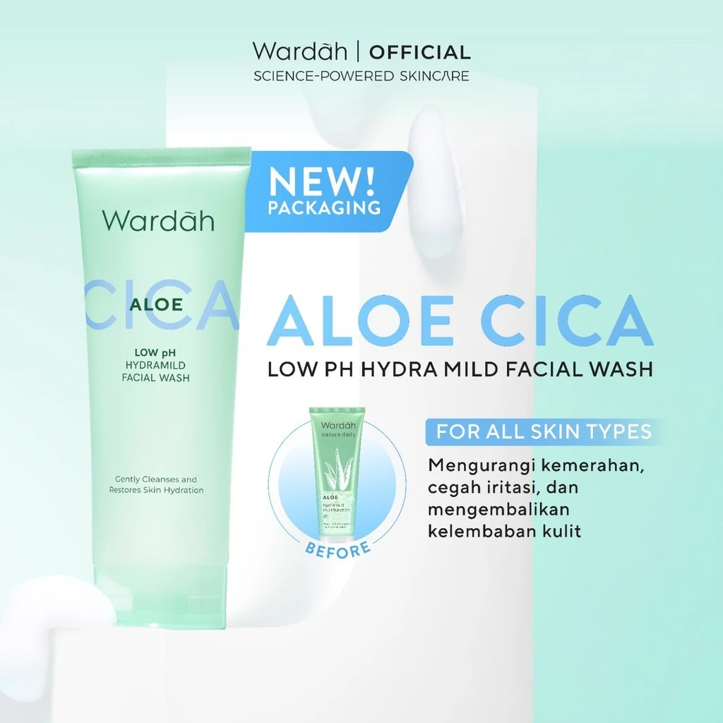 Wardah Cica Aloe Low pH Hydramild Facial Wash Nature Daily Sabun Cuci Muka Membersihkan secara Lembut dan Menghidrasi Kulit dengan Kandungan Aloe Vera Centella Asiatica for All Skin Types Non Comedogenic Non Acnegenic - Skincare - Gambar 2