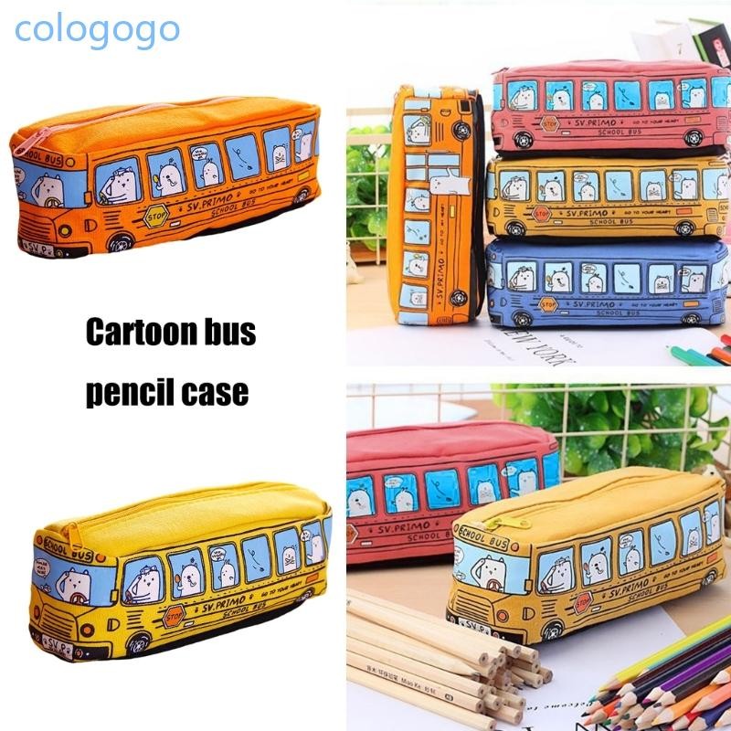 COLO Cartoon Bus Shaped Pen Case Large Capacity Pen Pouches Canvas ...