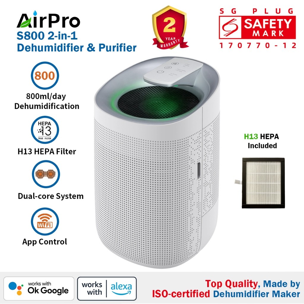 Dehumidifier/Air Purifier | AirPro S800 HEPA 2-in-1 Dehumidifier & Air ...