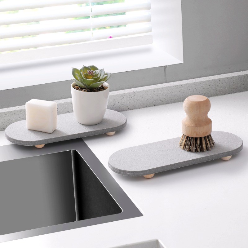 2-Piece Set Diatomite Sink Tray and Water Absorbent Mat, Fast Drying ...