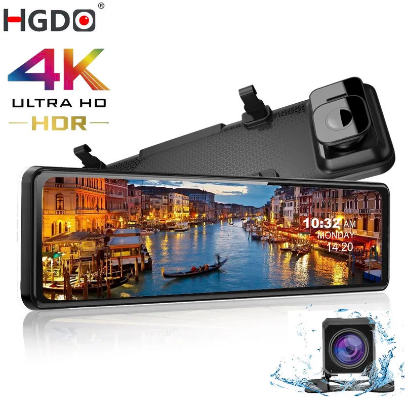 HGDO 12'' 4K Car DVR Camera Sony IMX415 Rear View Mirror FHD 1080P Rear ...