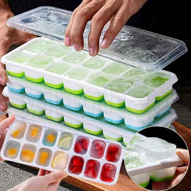 Ice Crate 14 Grid Cube Square Ice Tray with Lid Silicone Soft Bottom ...