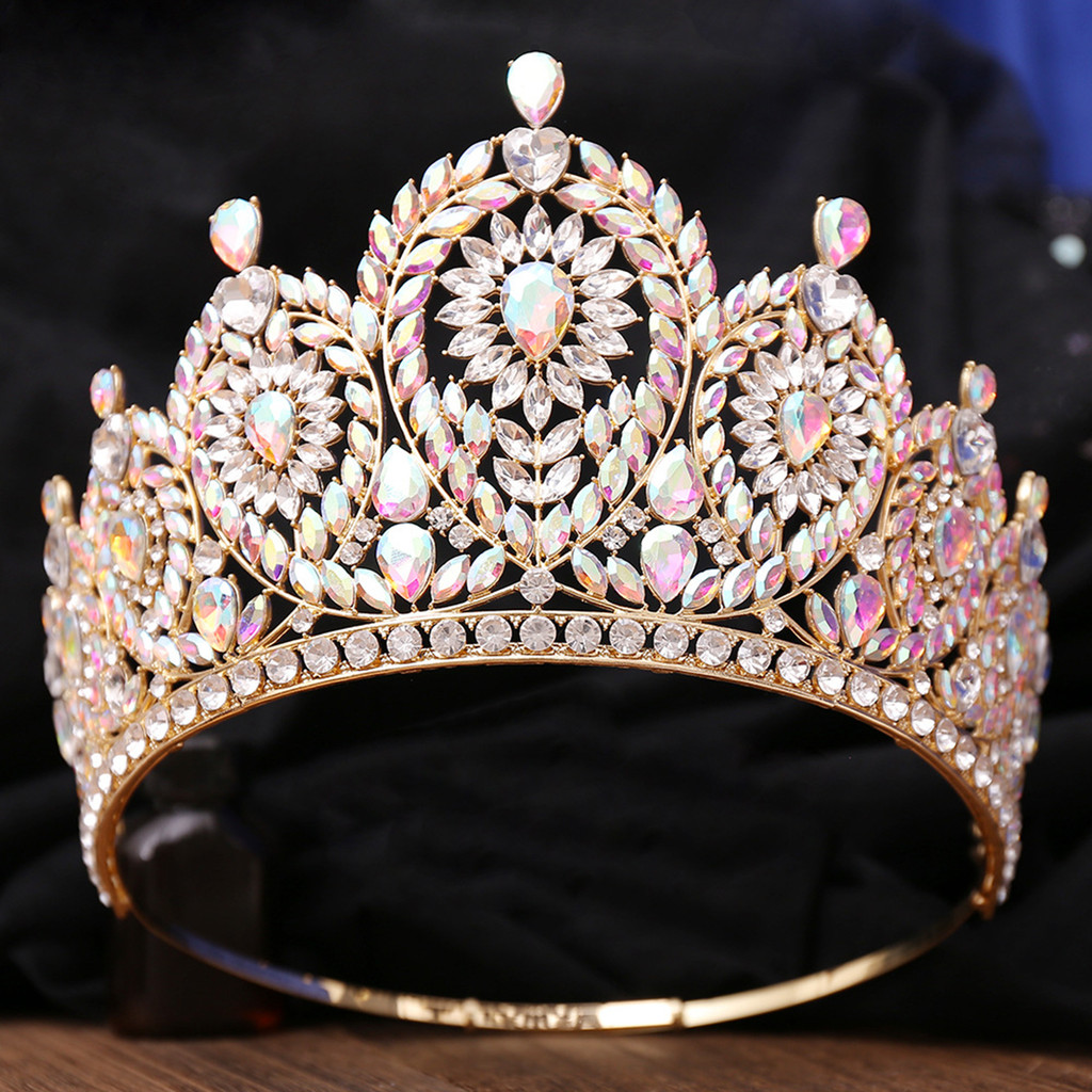 Full Rhinestone Setting Crown Wedding Tiara Large Round Lightweight ...