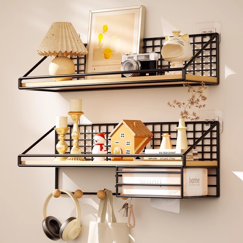 [in stock] No-Drill Wall-Mounted Storage Rack Bedside Living Room ...