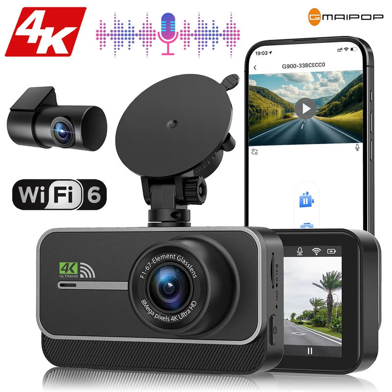 4K WiFi Dual Dash Cam Real 4K Optional rear/ cabin cam Installation 3 ...