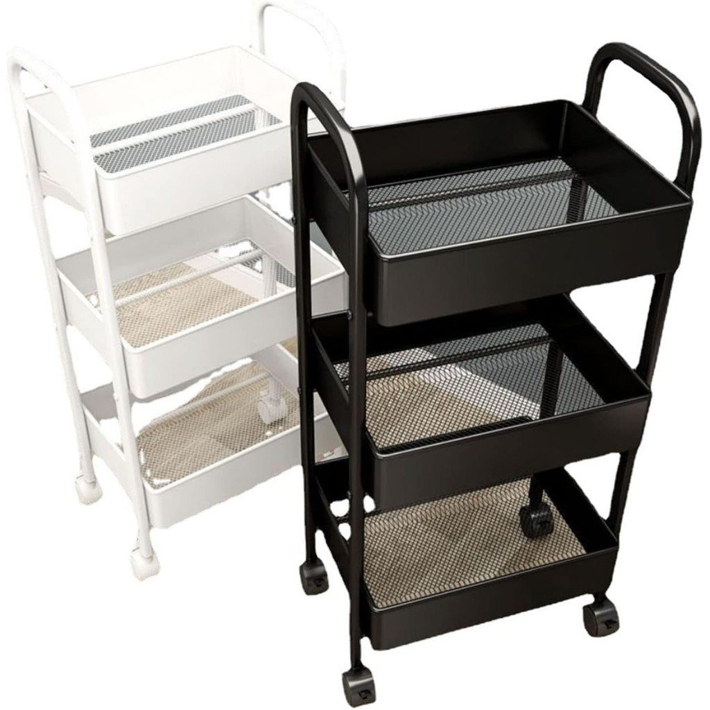 Mobile 3-Tier Mesh Utility Trolley – Carbon Steel, Lockable Wheels, Handle, Black, For Kitchen/Office 1 thumbnail image