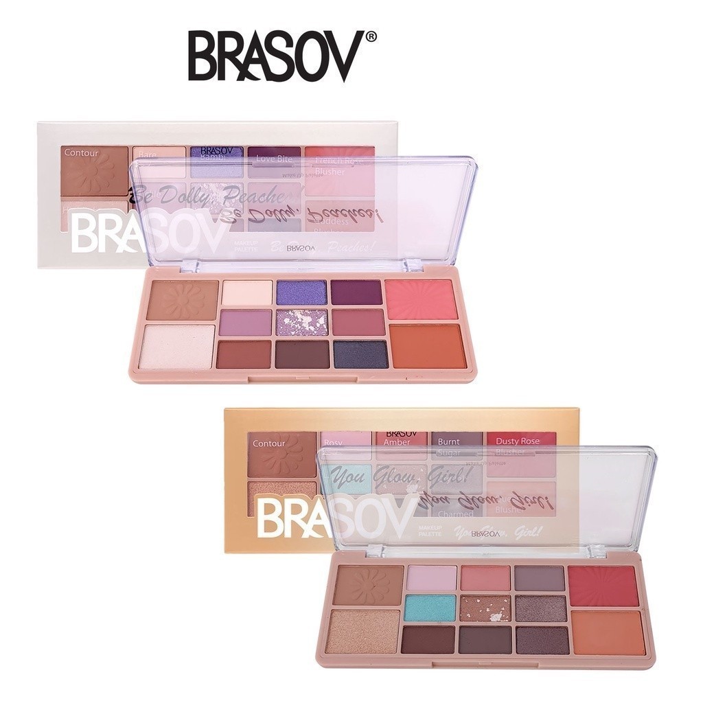 BRASOV Makeup Palette Eye Shadow Blush On / Set Contour Highlighter Makeup / Merah Jingga Official - Gambar 3