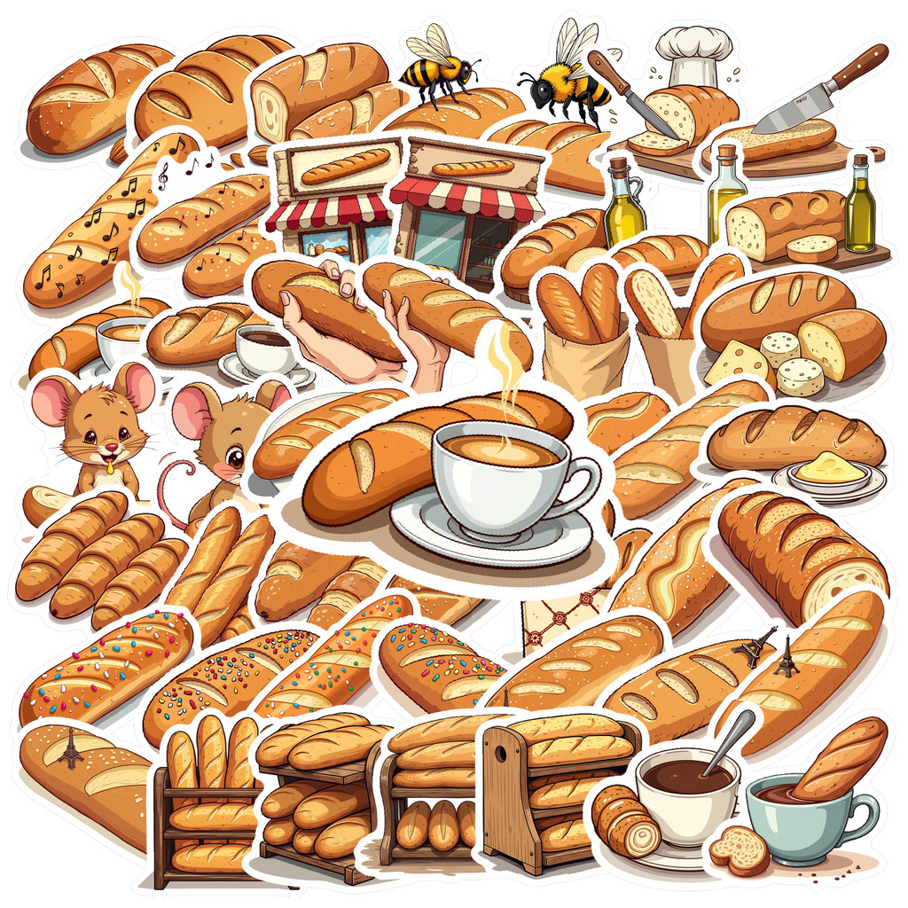 50pcs Cute Bread Stickers Food Stickers, Waterproof Scrapbook Aesthetic ...