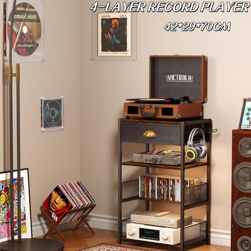 【SG Seller】4-Tier Record Player Stand Vinyl Record Storage Rack CD Desk ...