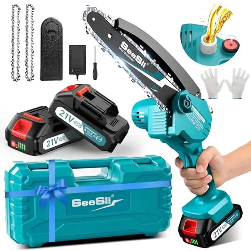 6 Inch Mini Cordless Chainsaw Kit with 2x2000mAh Batteries Oiler System ...