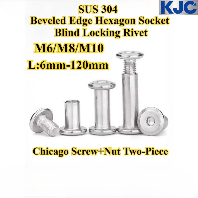 [KJC-MD] SUS304, Chicago Screw+Nut Two-Piece, Beveled Edge Hexagon ...