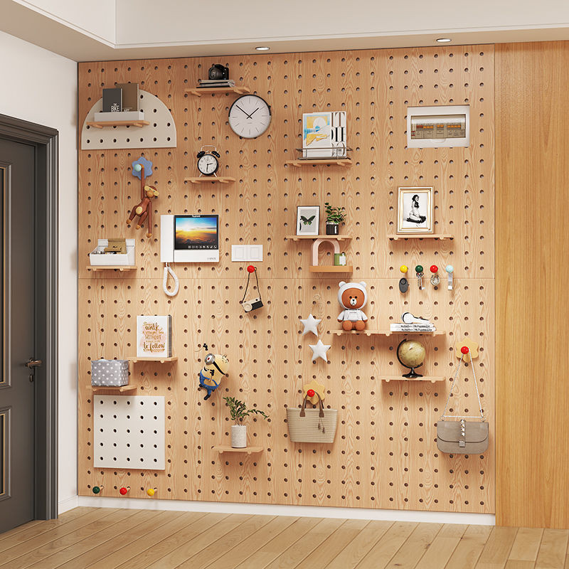 Customized solid wood hole board wall shelf wooden wall hanging wall ...