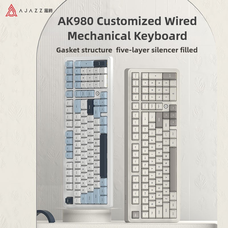 AJAZZ AK980 Wired Mechanical Keyboard Mix Rainbow Light Hot Swappable ...