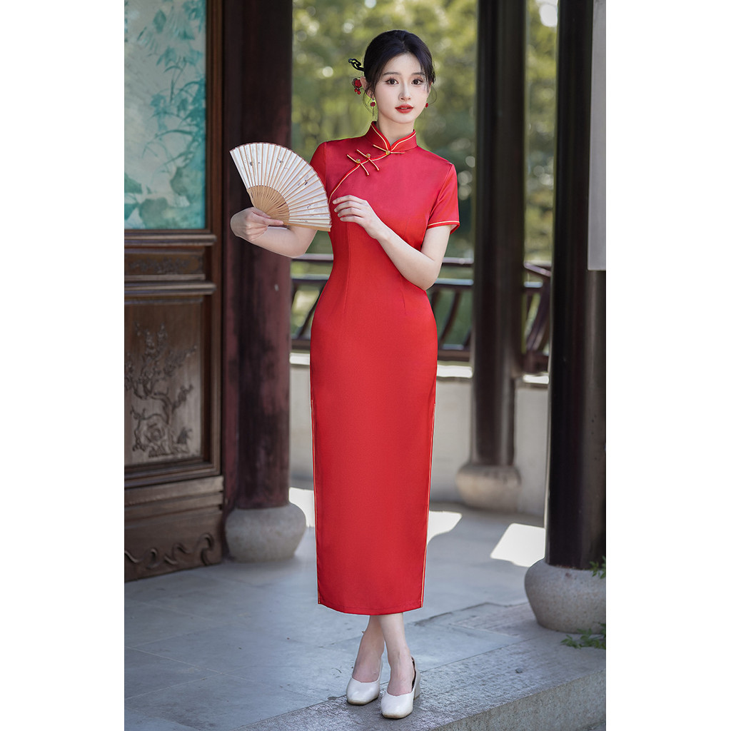 asian style formal dresses Modern Red Silk Chinese Wedding Dress main image 1