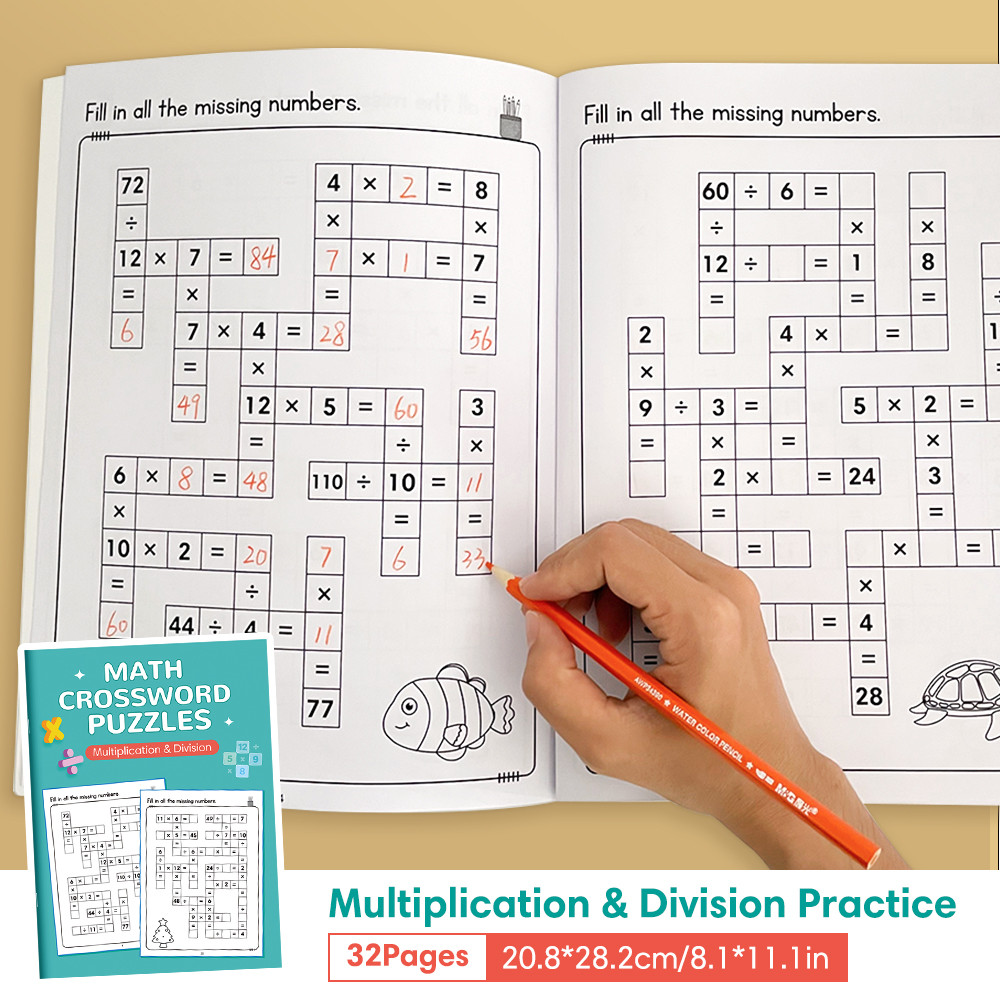 32 Pages 1-12 Multiplication & Division Math Workbook for Kids ...