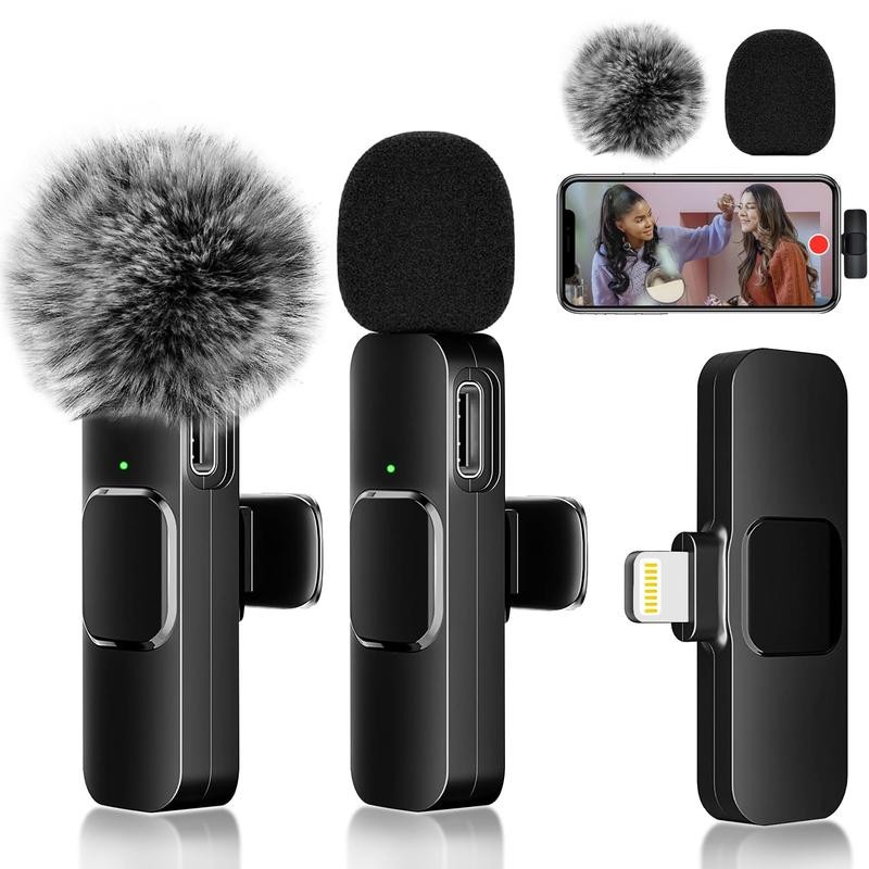 2 pcs Wireless Wireless Lavalier Lapel Microphones for iPhone/iPad,Plug ...