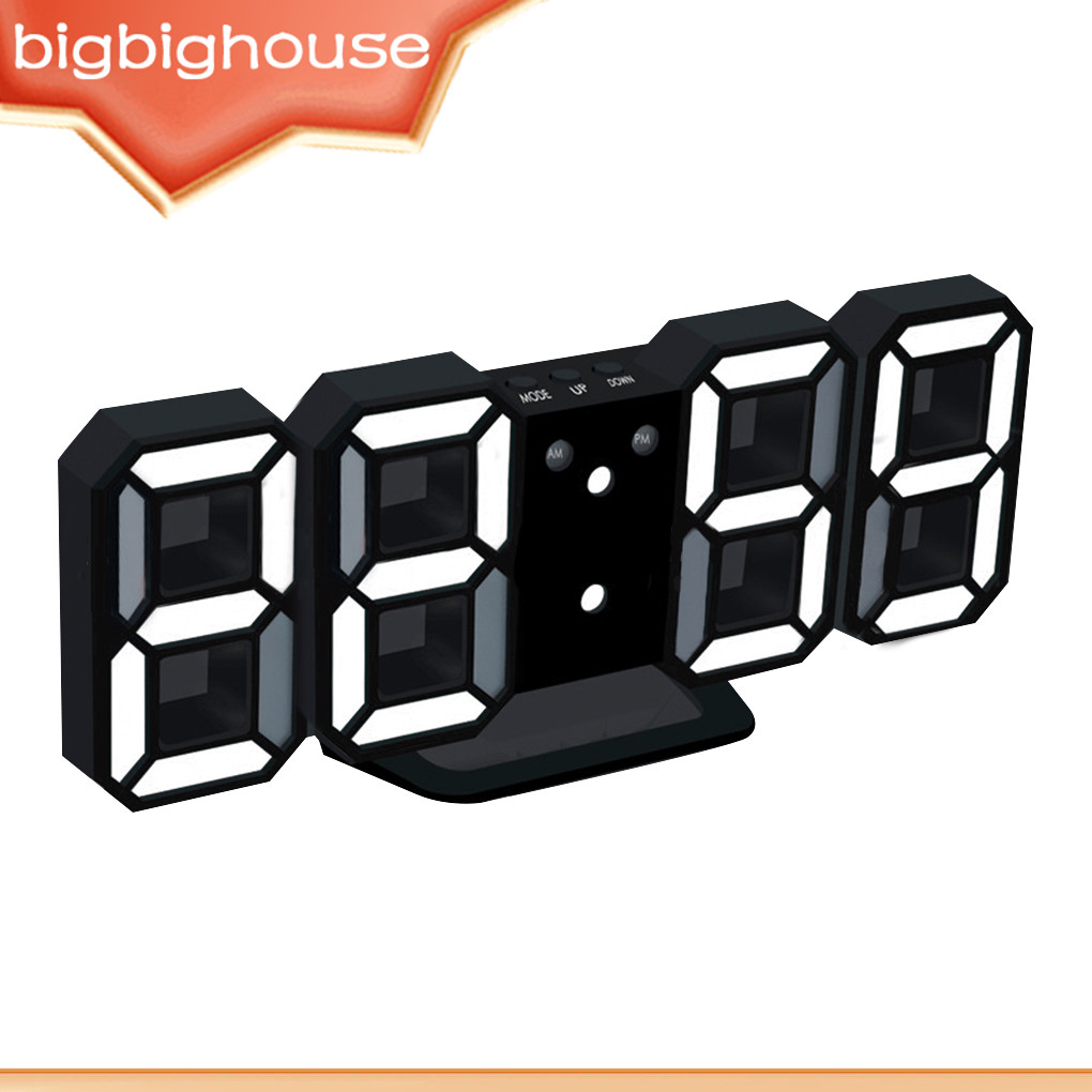 1/2 LED Rectangular 3D Digital Clock Table Watch 24 or 12 Hour Display ...