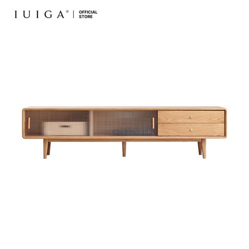 IUIGA 100% Solid Wood TV Console | Natural, 180cm | Solid Beech + Glass ...