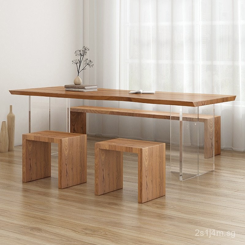 Modern Simple Home Acrylic Desk Solid Wood Study Creative Suspension ...