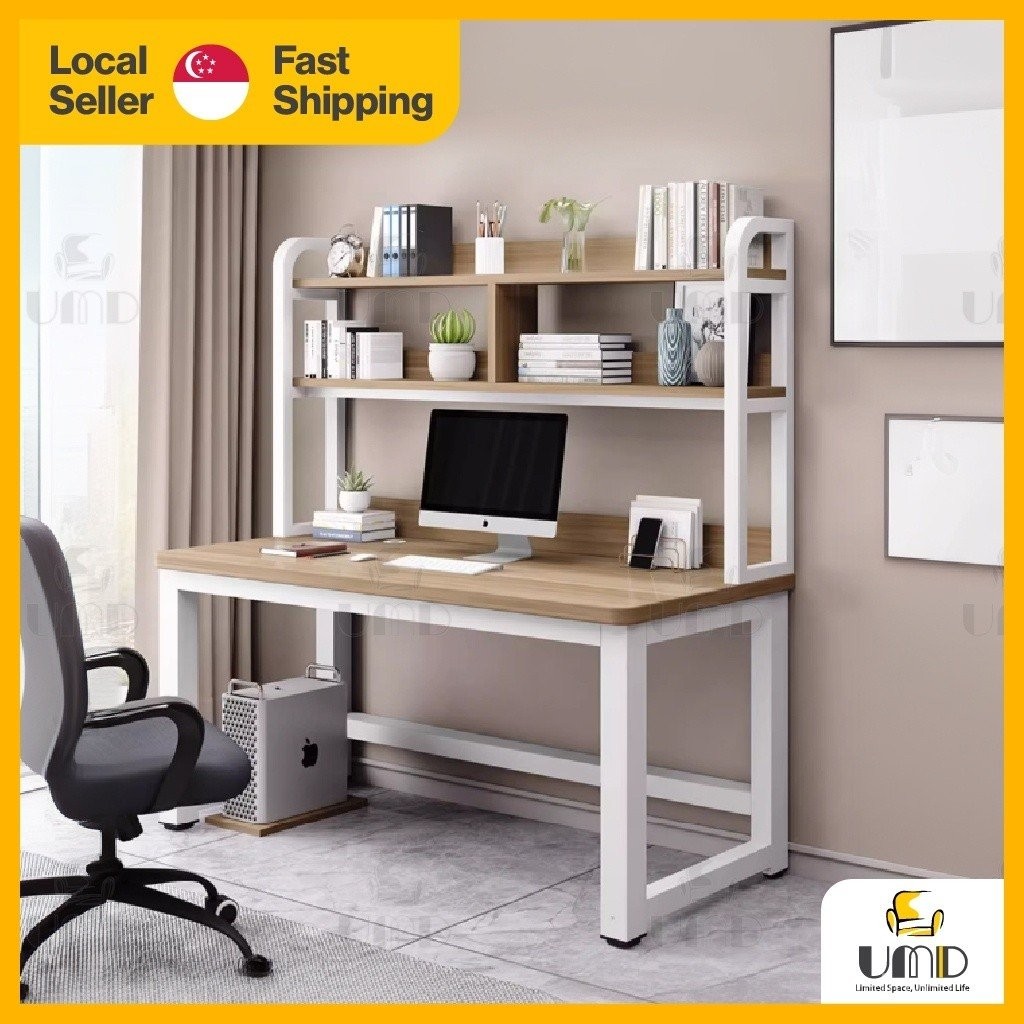 【SG】HL Study Table with shelves Computer Desk Office Table Walnut/Black ...