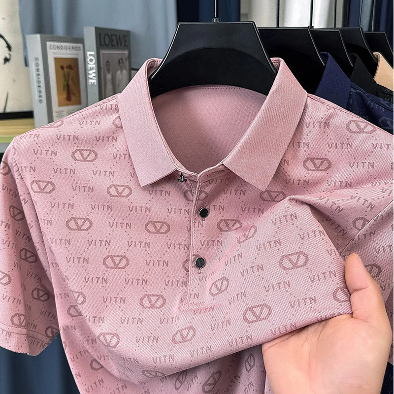 Luxury fashion brand trend printed short sleeve polo shirt men's