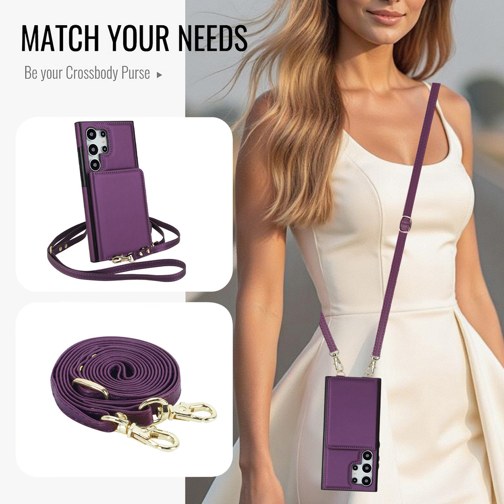 Cards Slot Case For Samsung S25 Ultra With Diagonal Strap Lanyard Coin ...