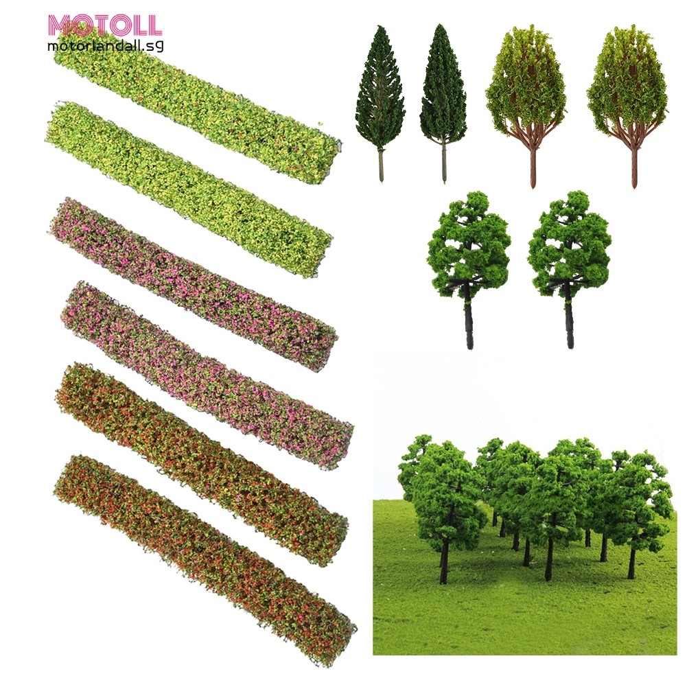 [MOTOLL] 9Pcs Miniature Shrub Strips & 6Pcs Model Trees for Realistic ...