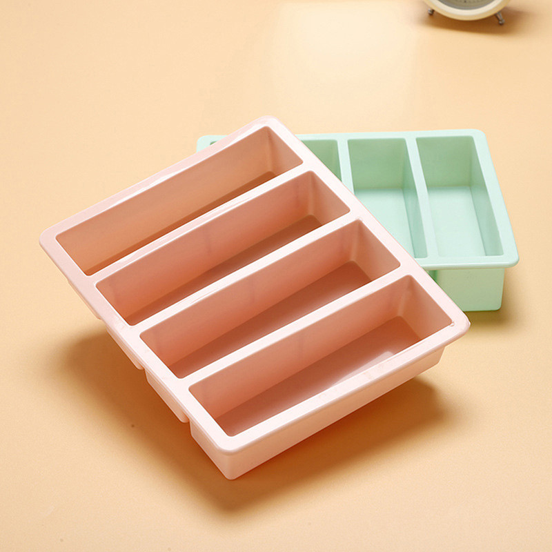[Bec] 1Pc 4 Grid Long Strip Silicone Ice Cubes Square Tray Mold DIY ...
