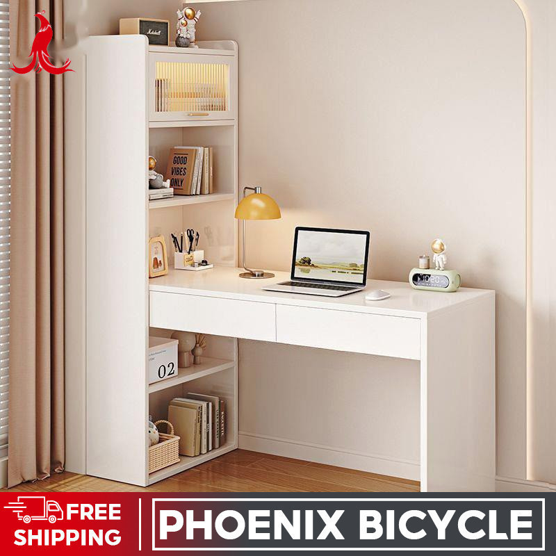 Study Table Solid Wood Study With Book Shelf Storage Cabinet Computer ...