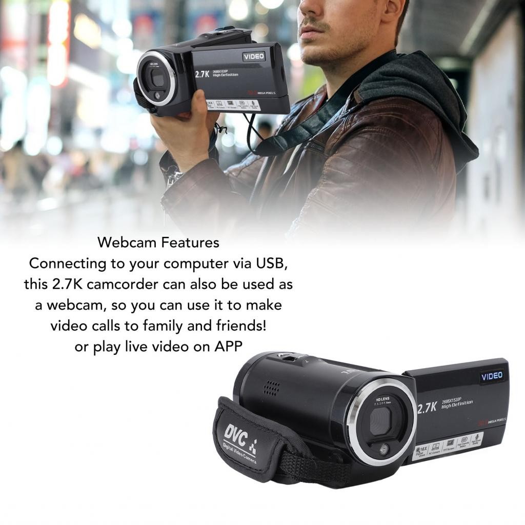 2.7K Camcorder Professional 2.8 Inch Screen HD 50MP 16x Digital