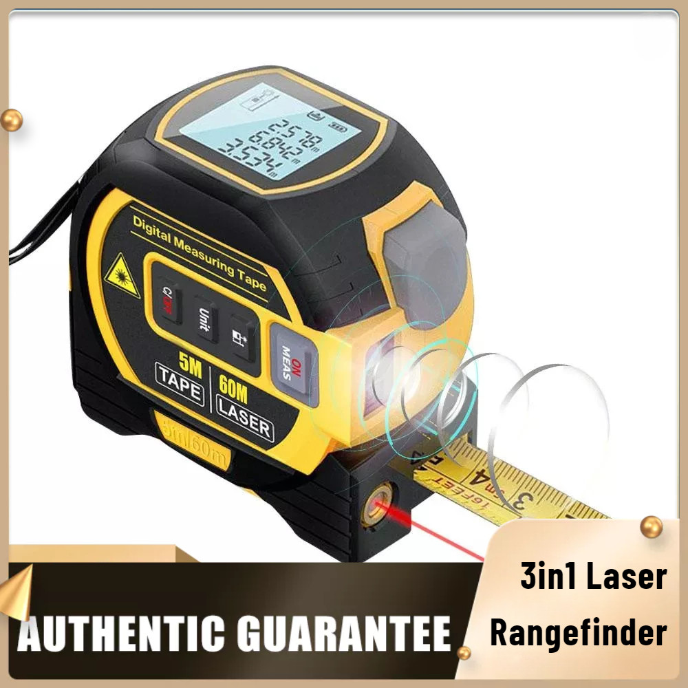 3in1 Laser Rangefinder 5m Tape Measure Ruler LCD Display Distance Meter ...
