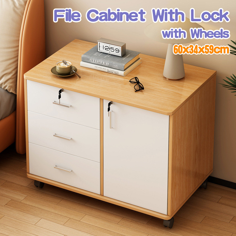 【SHIP FROM SG】File Cabinet - 3-Drawer and 1-Door with Wheels Home ...
