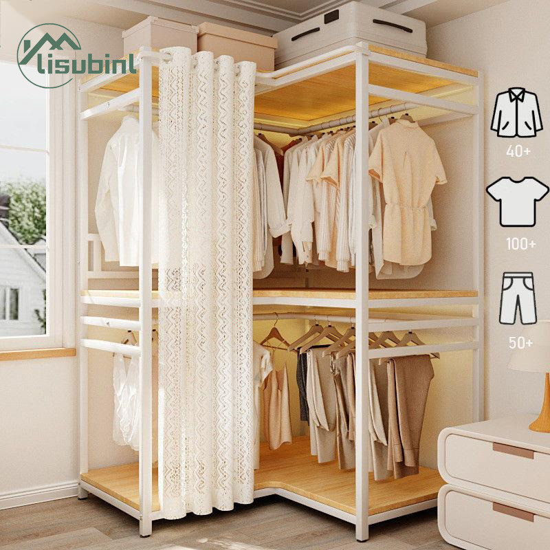 LISUB Wardrobe Open Wardrobe With Cloth Cover Bedroom Corner Floor ...