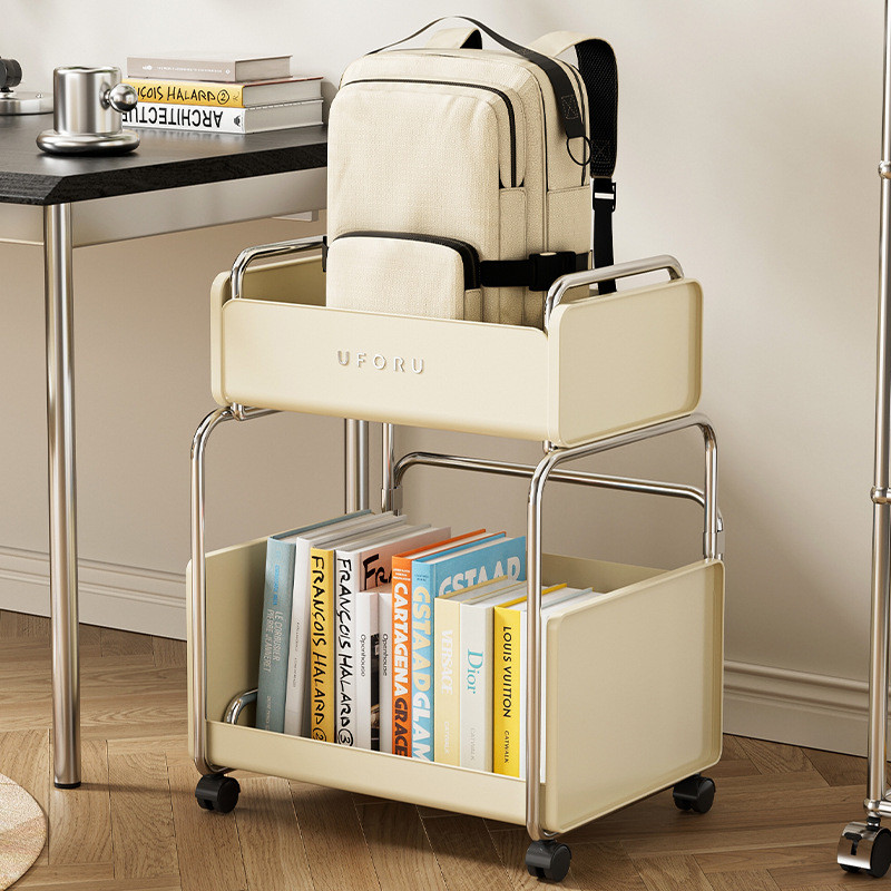 【Real Stock】Rolling Storage Rack 2 Layer Mobile Bookshelf with Handle ...