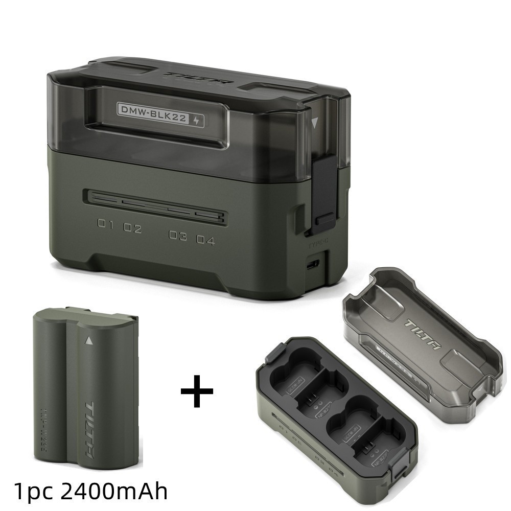 Tilta DMW-BLK22 batterijlader | Laad 4 batterijen op met USB-C PD 45 W snelladen | Compatibel met Lumix DC-S5, S5II, S5IIX, S5M2, S5M2X, S1RII, GH6, GH6L, GH5II, G9M2 TBC-BLK22-GN