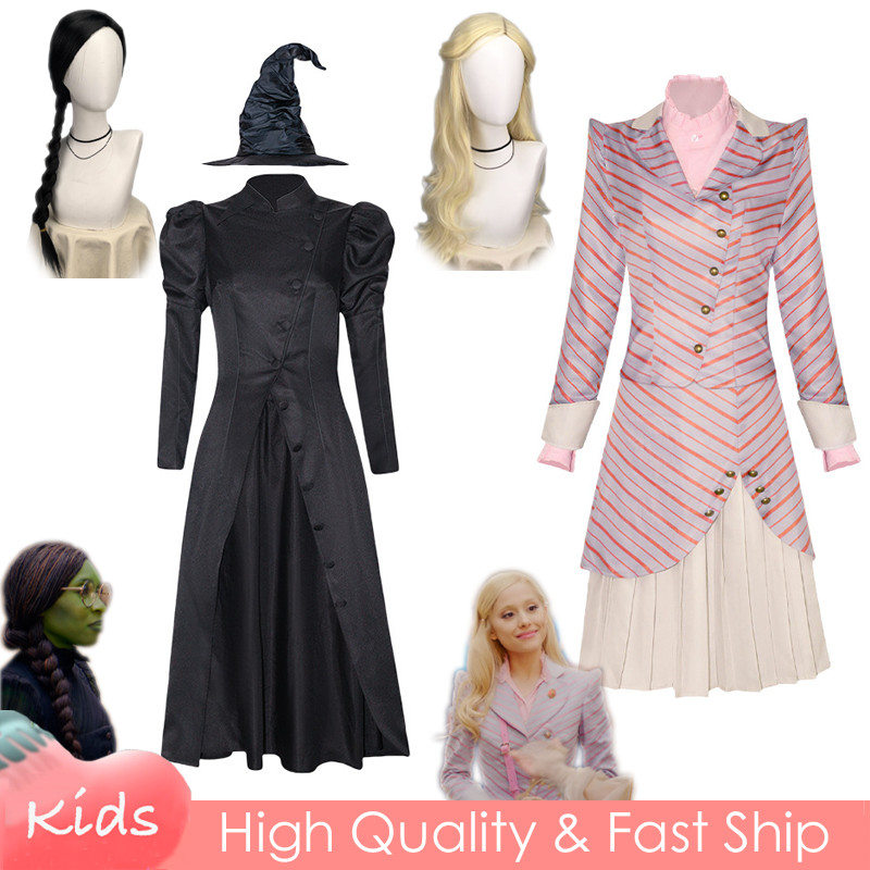 Wicked Elphaba Glinda Black Witch Dress For Woman Adult Pink Suit Set ...