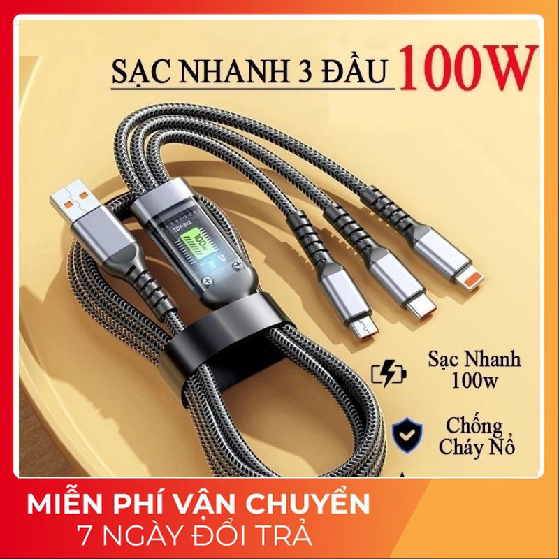 [3 Heads] Fast Charging Cable - 100W Micro USB Type C 3-in-1 3-in-1 ...