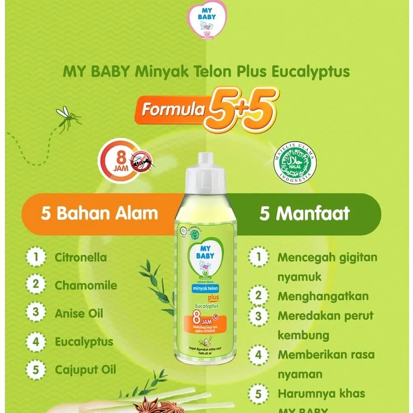 MY BABY Minyak Telon Plus Eucalyptus - Anti Nyamuk 8 Jam / Merah Jingga Official - Gambar 3