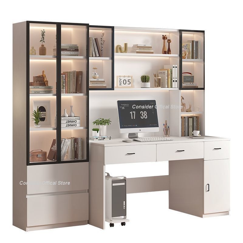 Solid Wood TableThickened Table Bookshelf Computer Desk Study Table ...