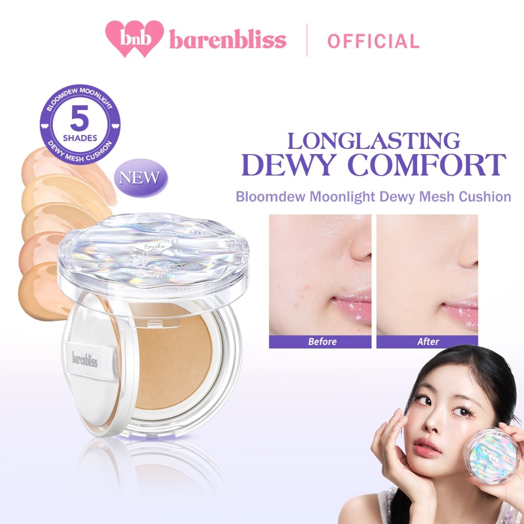 [NEW LAUNCH] BNB barenbliss Bloomdew Moonlight Dewy Mesh Cushion Cushion Dewy 24 Jam SPF 50 PA+++ Niacinamide & Miracle Bloom Essence Cushion Ringan Tahan Lama & Melembapkan - Gambar 2