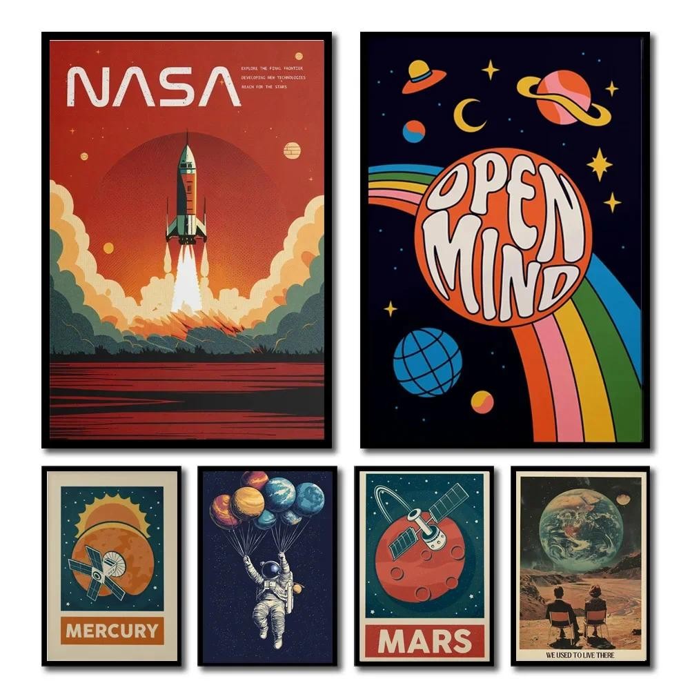 Retro Solar System Planet Space Astronaut Canvas Wall Print Astronomy ...
